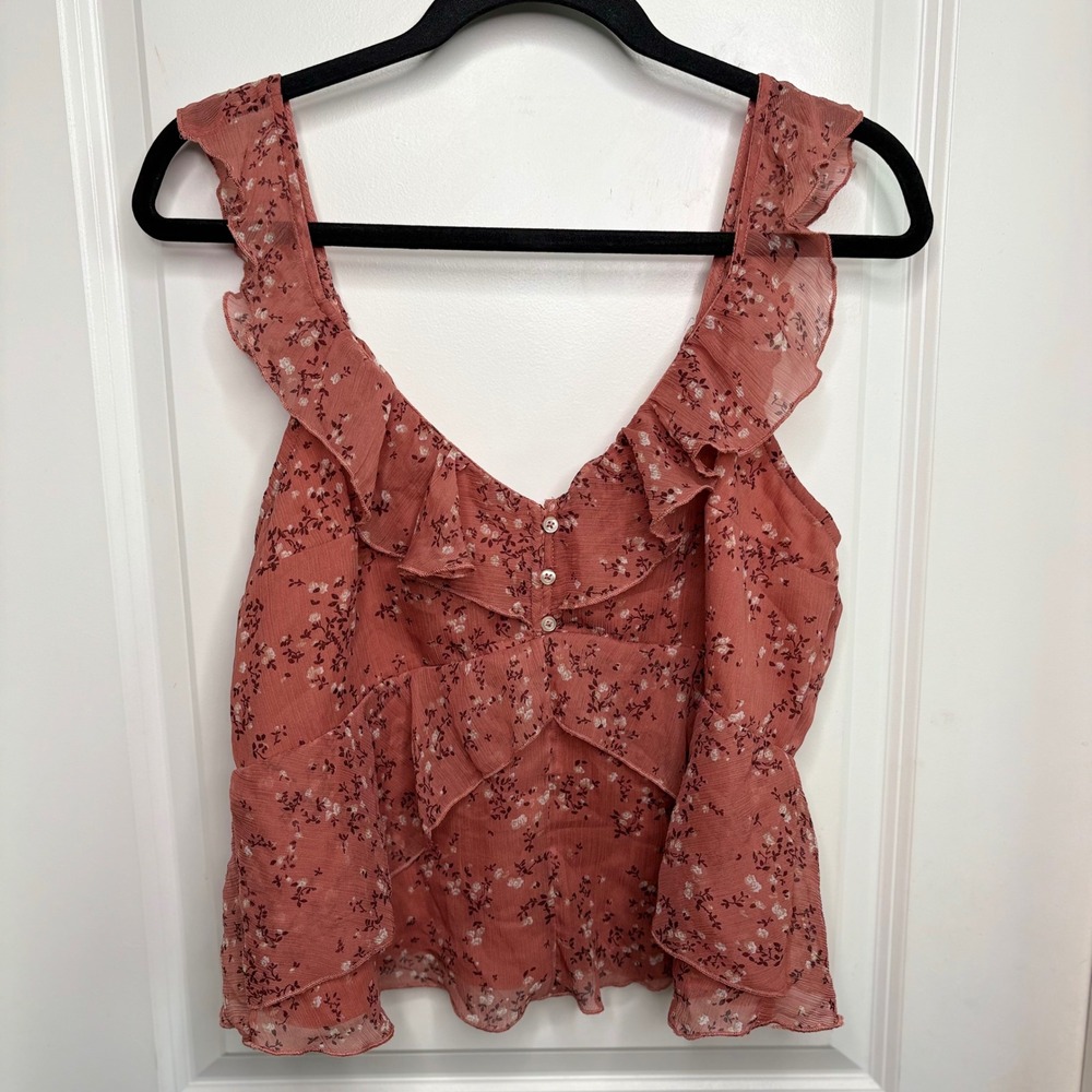 Abercrombie & Fitch Blush Floral Ruffle Peplum V-Neck Romantic Top Lg Flirty